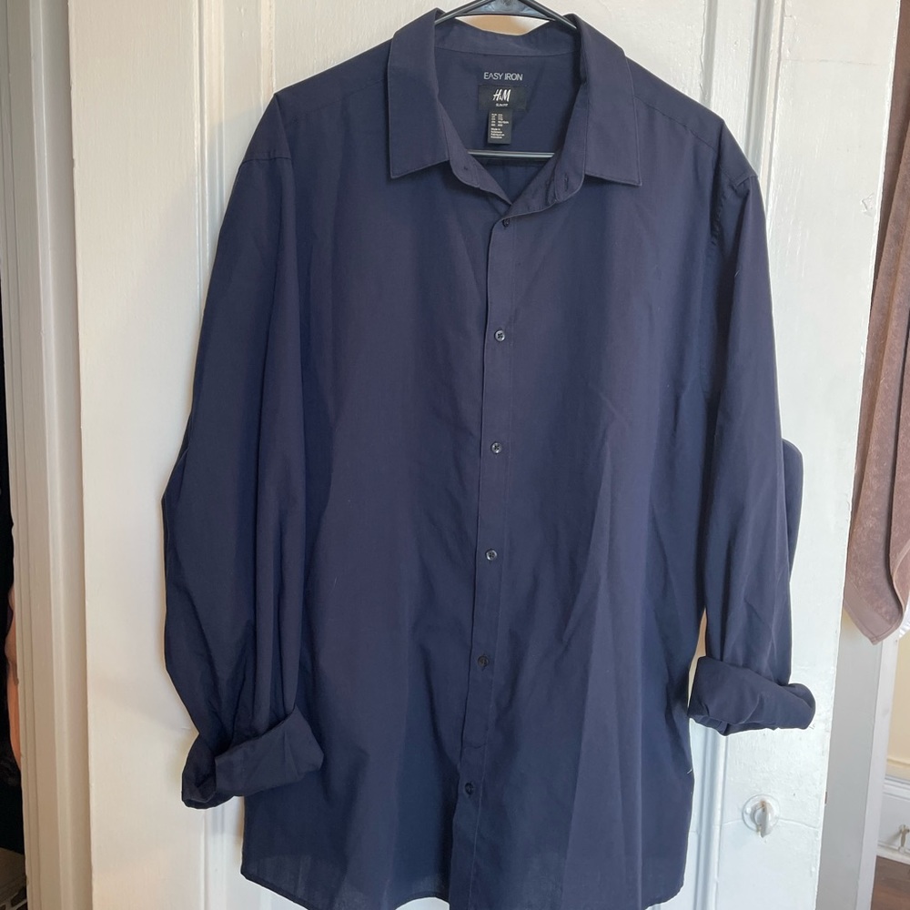 XXL Blue Navy Man Dress Shirt